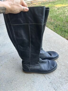 Dr. Martens Black Leather Knee-High Boots with Contrast Stitching